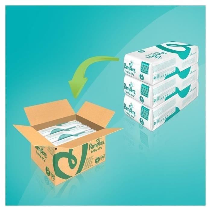 Pampers Baby Dry Taille 3 - 6 A 10 Kg - 198 Couches - Format Pack 1 Mois