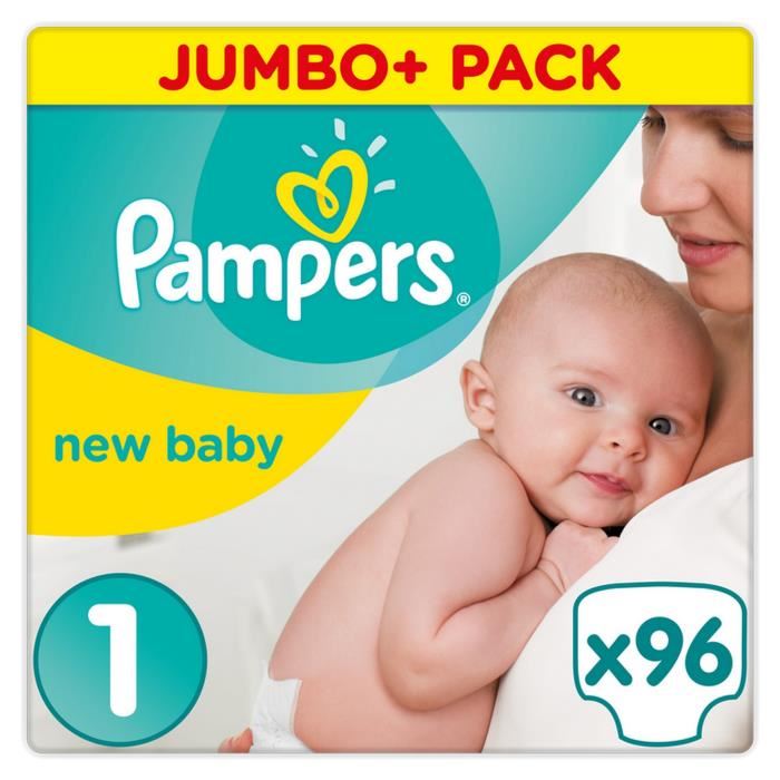 Pampers Premium Protection New Baby Taille 1 (nouveau-ne) 2-5 Kg, 96 Couches - Jumbo Pack