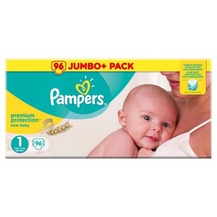 Pampers - Baby - Couches Taille 1 (2-5 Kg) - Jumbo+ Pack (x96 Couches)