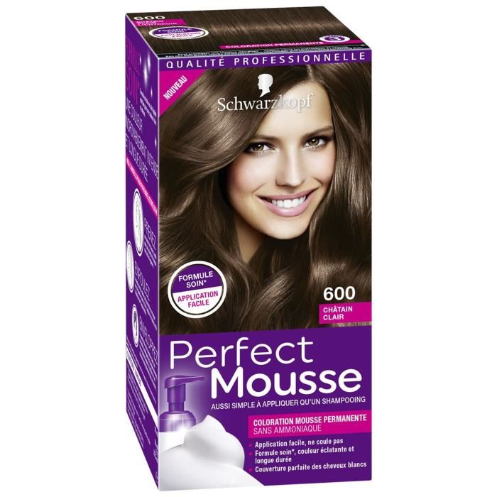 Coloration Permanente Schwarzkopf Perfect Mousse Chatain Clair 600 Texture Mousse Effet Longue Duree