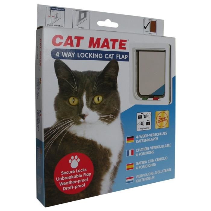 Cat Mate Chatiere Blanche A Verrouillage A 4 Voies 19,2 X 20 Cm