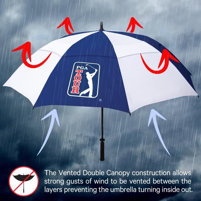 Pga Tour Parapluie De Golf A Lepreuve Du Vent Blanc Et Bleu