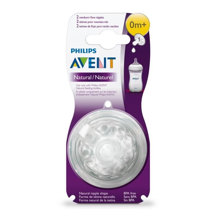 Philips Avent - 2 Tetines Natural - 0 Mois + /1 Trou A Debit Nouveau Ne