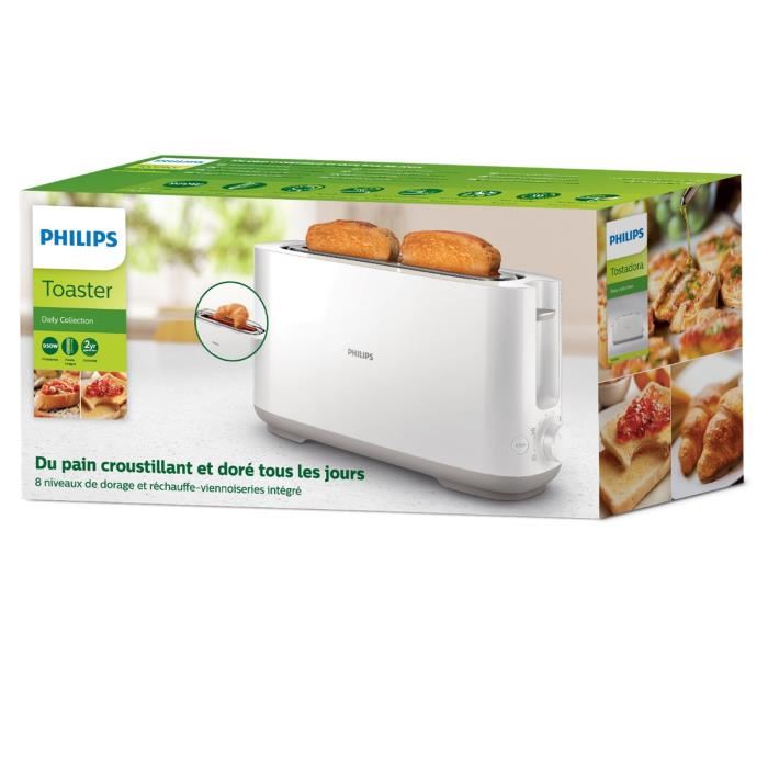 Grille Pain Philips Hd259000 Collection Daily 1 Fente Longue 830w Blanc