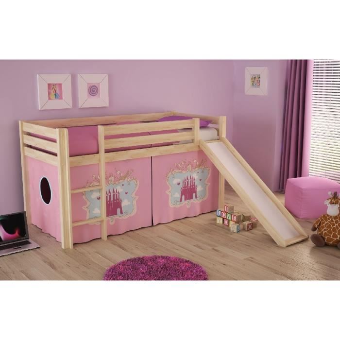 Lit Mi-hauteur Astrid Nature Avec Toboggan - Tente Princesse