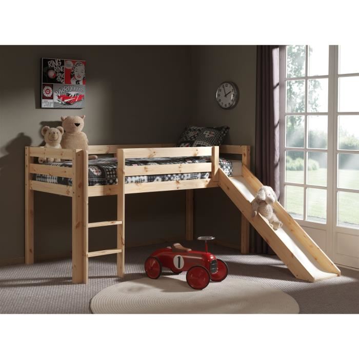 Lit Mi-hauteur Astrid Nature Avec Toboggan - Tente Pony