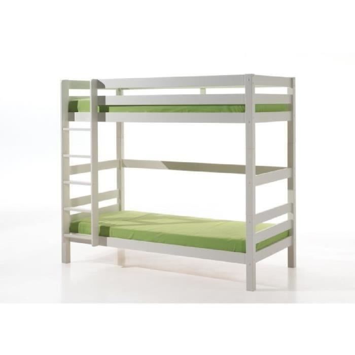 Pino Lit Superpose 180cm 2 Tiroirs 90x200 Cm Blanc