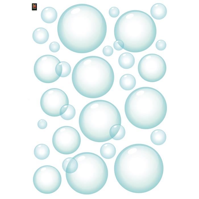 Plage Sticker Mural Decoratif Grand Format 68 Cm X 48 Cm - Illustration De Bulles De Savon Bleues Pour Deco Interieure - Decoration Murale Originale