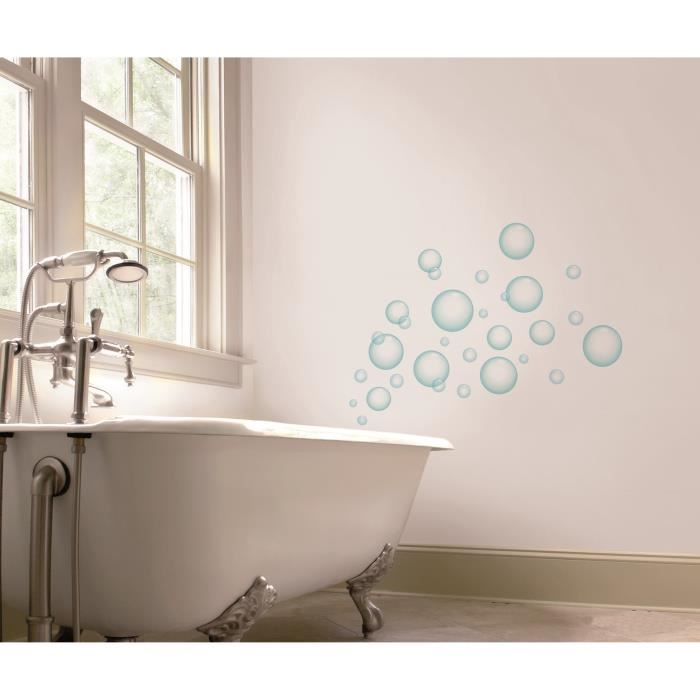 Plage Sticker Mural Decoratif Grand Format 68 Cm X 48 Cm - Illustration De Bulles De Savon Bleues Pour Deco Interieure - Decoration Murale Originale