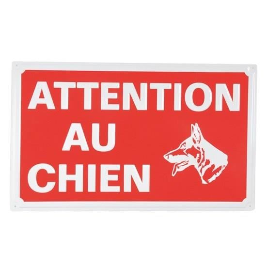 Plaque En Metal Attention Au Chien Rouge Et Blanc 33 X 20 Cm