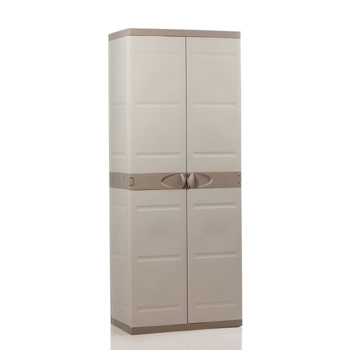 Titanium Plastiken Armoire 2 Portes Avec Etageres Et Penderie L70 X P44 X H176 Cm Beige Et Taupe Gamme Titanium Interieurexterieur