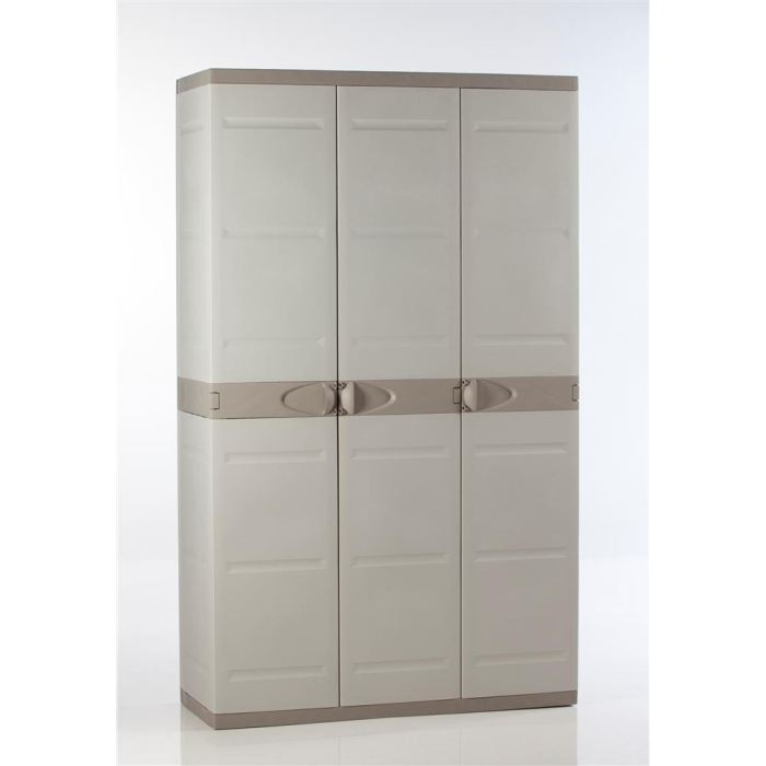 Armoire Haute De Rangement Plastiken Titanium 3 Portes Etageres Et Penderie Beige Et Taupe
