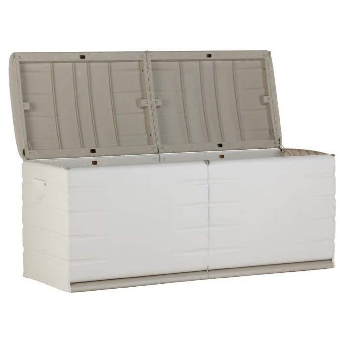 PLASTIKEN Coffre 450L Interieur/Exterieur Fonctionnel et Esthetique Cadenassable avec Roulettes Beige