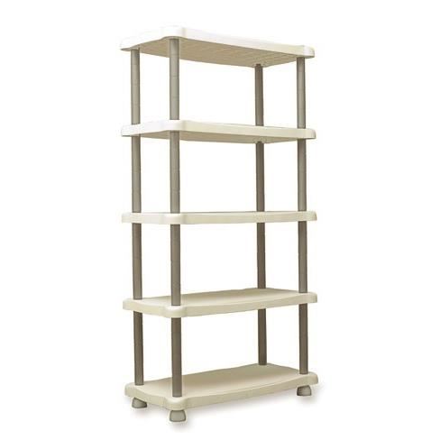 PLASTIKEN Etagere 5 plateaux grande largeur - supporte 30KG par plateau : H 184 x l 88 x profondeur 44cm beige clair et fonce