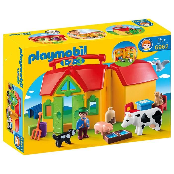 Playmobil 1.2.3. - 6962 - Ferme Transportable Avec Animaux - Enfant - Jaune - Plastique