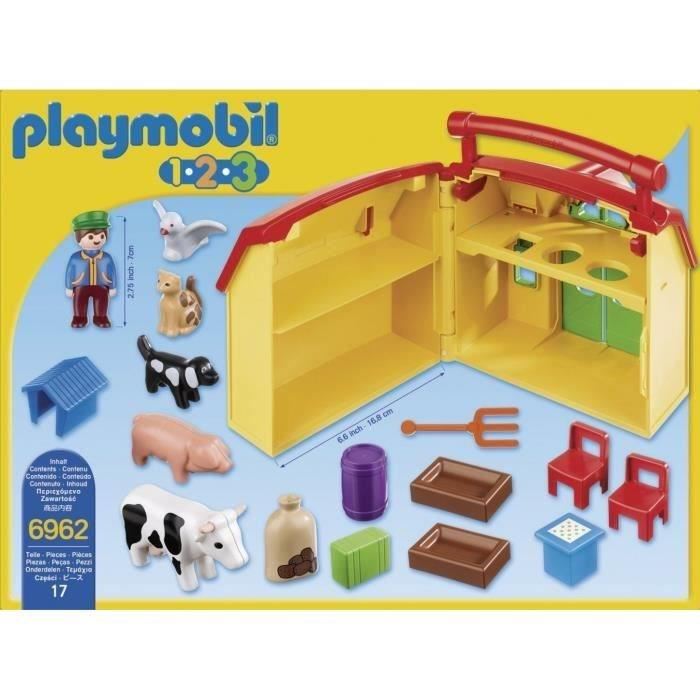 Playmobil 1.2.3. - 6962 - Ferme Transportable Avec Animaux - Enfant - Jaune - Plastique