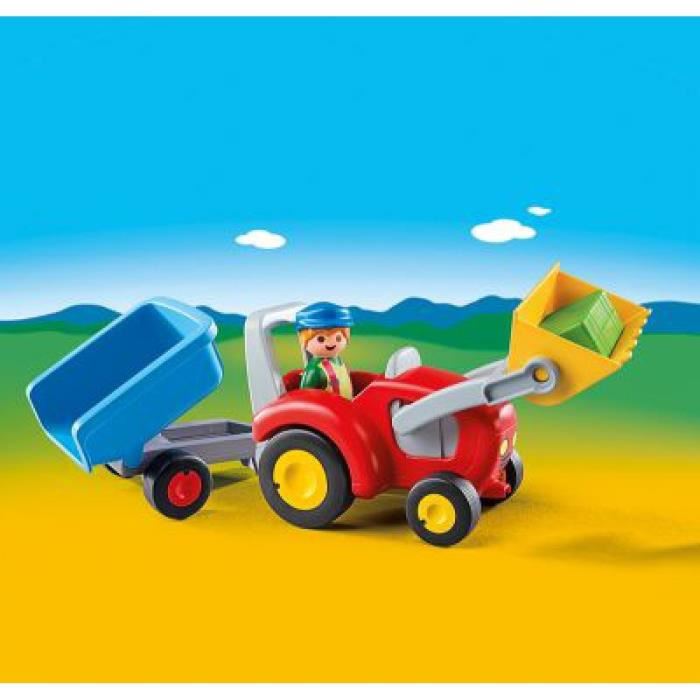 Playmobil - 6964 - Playmobil 1.2.3 - Fermier Avec Tracteur Et Remorque