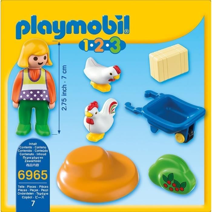 Playmobil 1.2.3 - Agricultrice Avec Brouette Et Coq