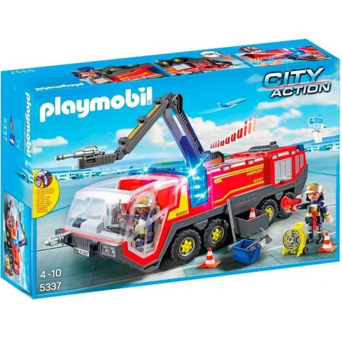 Playmobil - City Action - Pompiers Avec Vehicule Aeroportuaire - 86 Pieces - Mixte - A Partir De 4 Ans