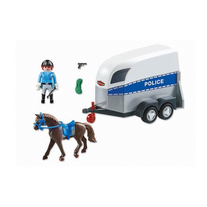Playmobil - City Action - Policiere Avec Cheval Et Remorque