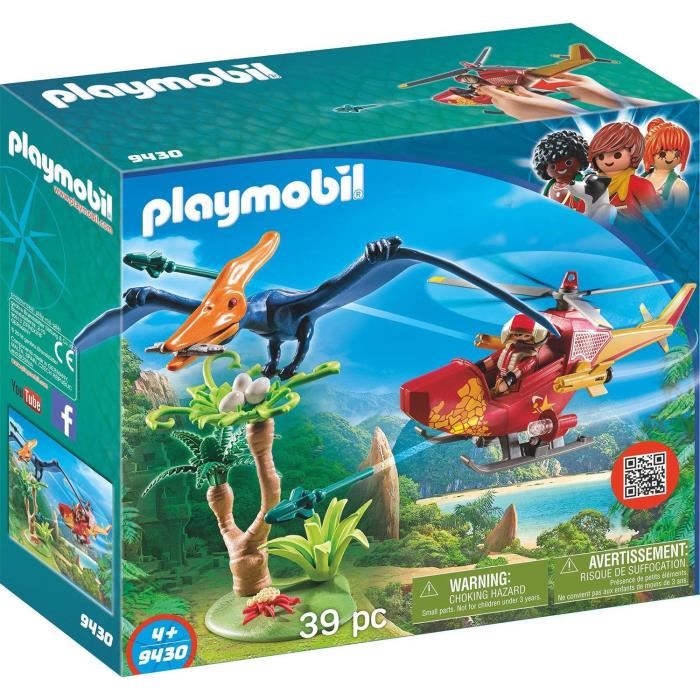 Playmobil Dinosaures - Helicoptere Et Pteranodon - The Explorers - Contient 1 Personnage - 39 Pieces