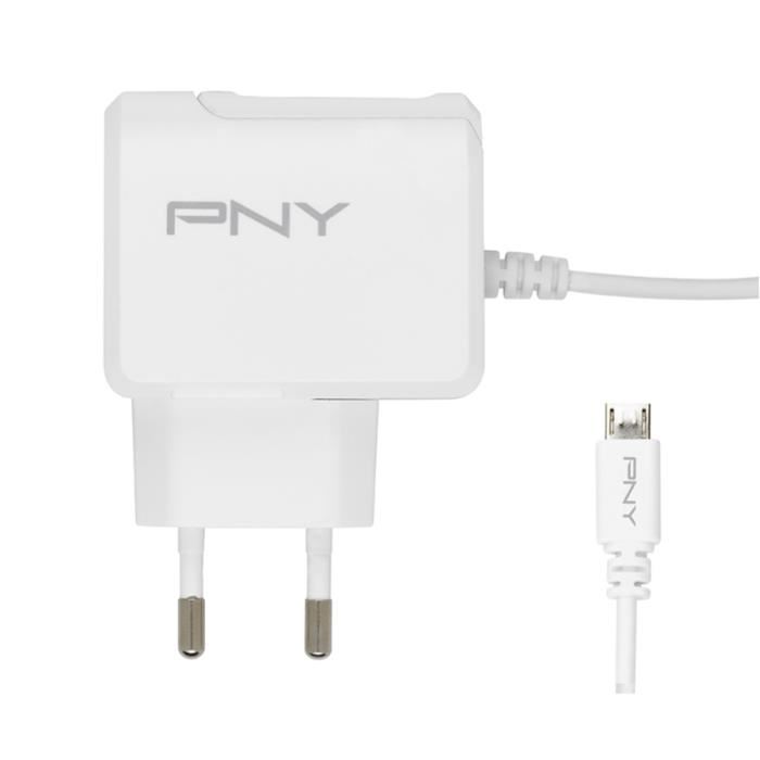 Pny Chargeur Secteur Micro-usb Avec Cable Integre Pour Telephone Portable / Tablette 12 W Blanc