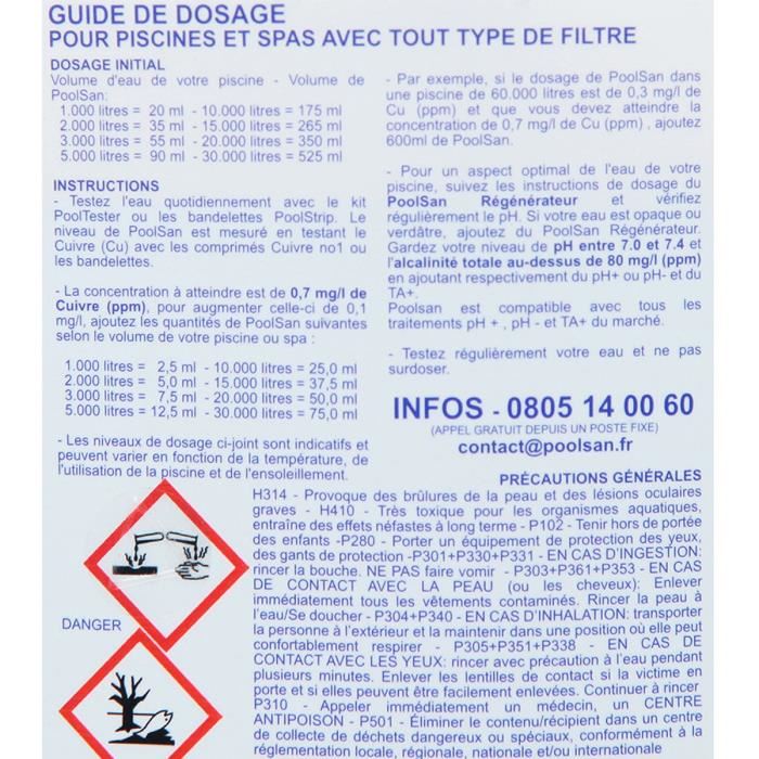 Poolsan Bouteille Doseuse De Desinfectant - 100% Sans Chlore - 250 Ml