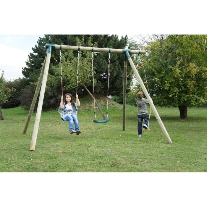 Portique En Bois Enfant Cheyenne 2 Balancoires Et Echelle