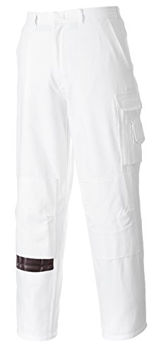 Portwest Pantalon De Travail Blanc Coton Poches Genoux S817-m