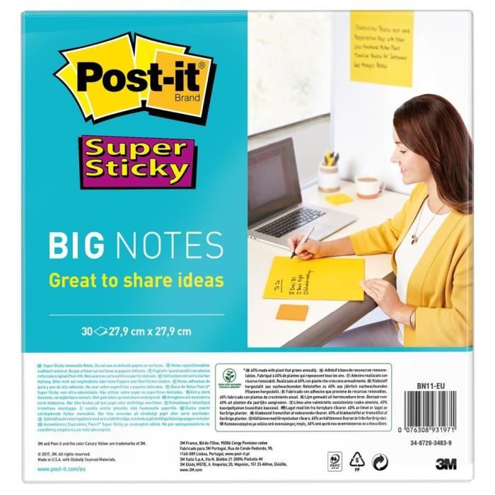 Post-it Super Sticky Big Notes, 1 Bloc D...