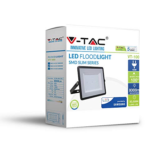 V-TAC PRO VT-100 Projecteur LED 100W slim noir Chip Samsung SMD blanc