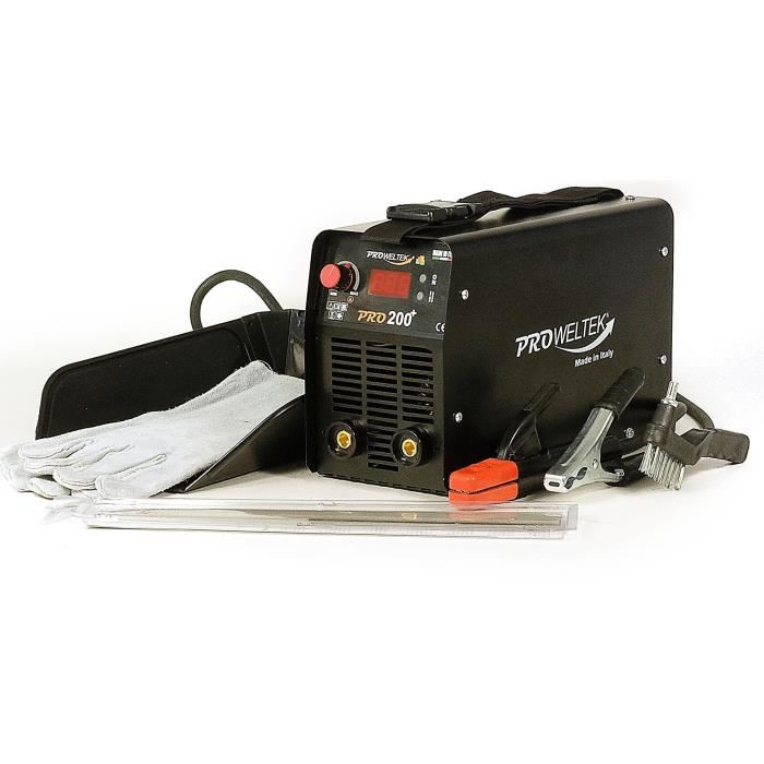 PROWELTEK Poste a souder inverter PRO200 - Livre avec kit soudeur gant soudeur anti chaleur et lot d'electrode 2,5 mm