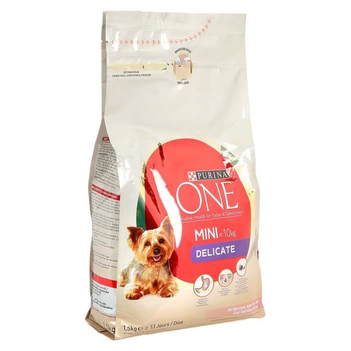 Purina One Mini Delicate Croquettes Au Saumon Avec Du Riz Pour Chien De Petite Taille A La Digestion Sensible 15 Kg