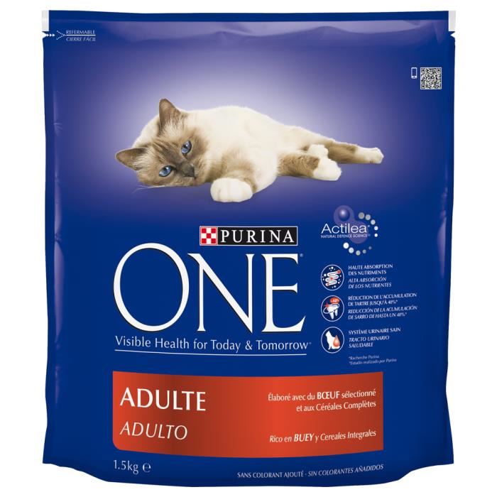 PURINA ONE Croquettes au buf et cereales completes Pour chat adulte 15 kg
