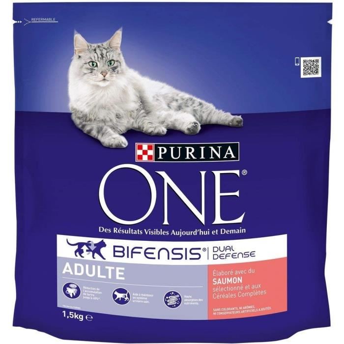 Purina One Croquettes Au Saumon Et Aux Cereales Completes - Pour Chat Adulte - 1,5 Kg