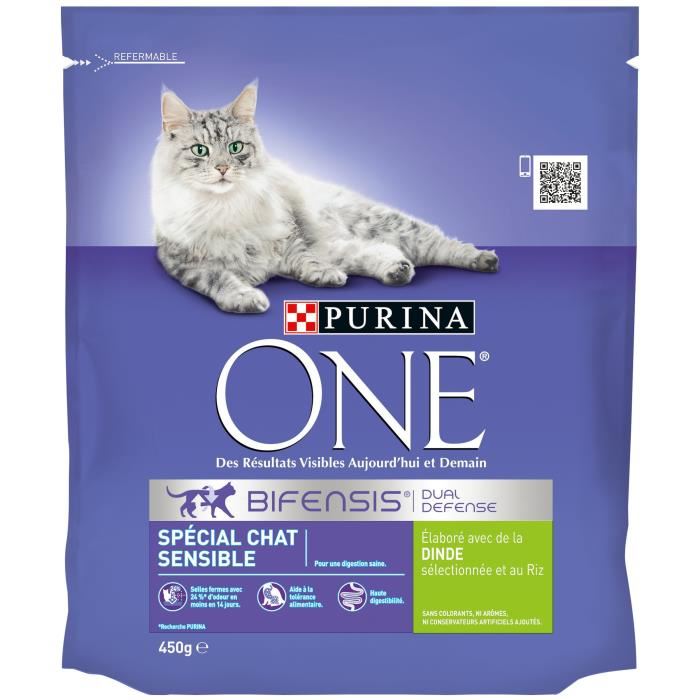 Croquettes pour chat chat sensible, dinde Purina - le sac de 450 g