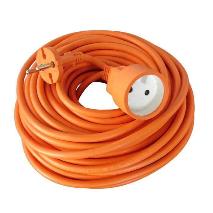 Rallonge Electrique De Jardin Zenitech 50m - Cable Ho5vvf - 2x1.5mm2 - Orange