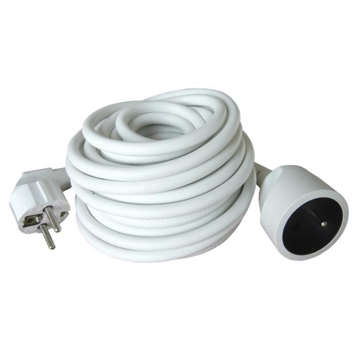Prolongateur Zenitech 10m 16a 2pt Cable Ho5vv F 3g15mm² Blanc