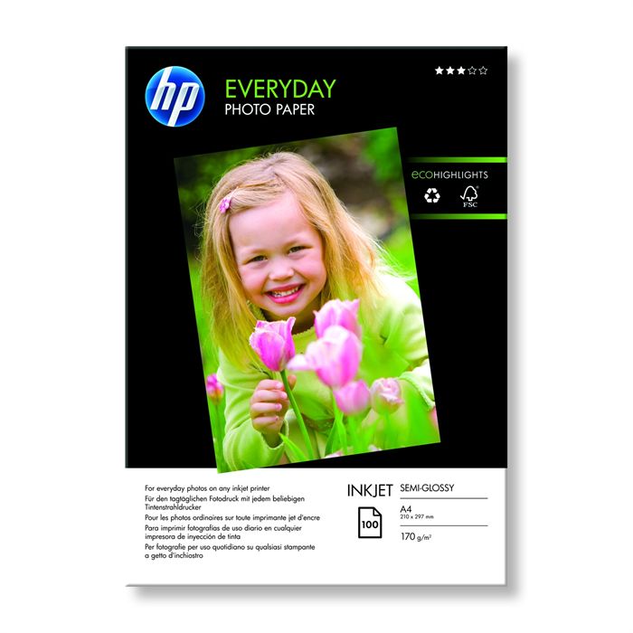 Papier Photo Brillant Hp A4 Blanc 200g Everyday Pour Jet D'encre - Boîte De 100 Feuilles