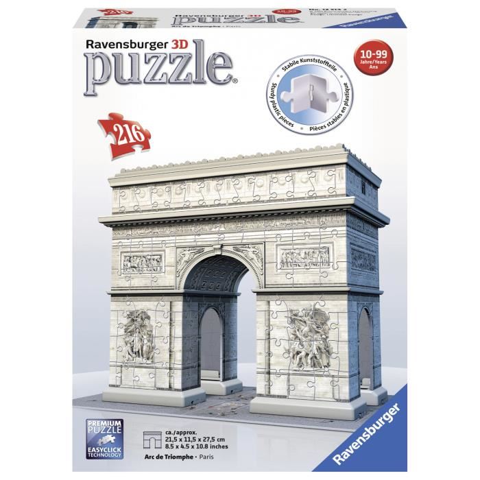 Puzzle 3d Arc De Triomphe Ravensburger 216 Pieces Sans Colle Des 8 Ans