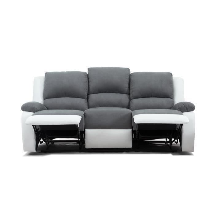 Canape Relaxation 3 Places Microfibre Et Simili Leo Blanc Et Gris L193 X 93 X 96cm Loungitude