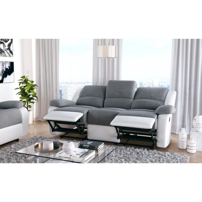 RELAX Canape de relaxation 3 places Bi matiere Gris et blanc Contemporain L 190 x 93 cm