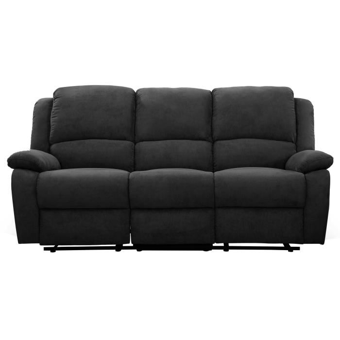 Canape Relaxation 3 Places Microfibre Leo Noir L193 X 93 X 96cm Loungitude
