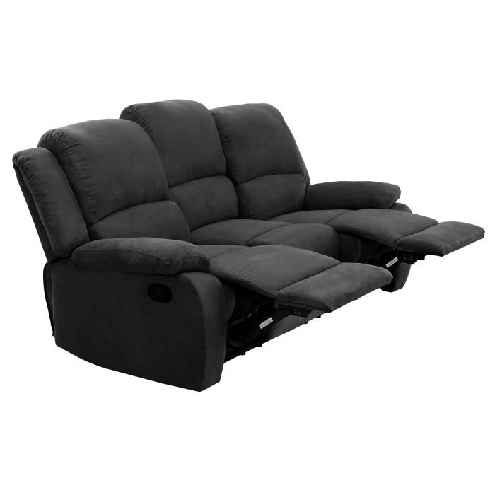 RELAX Canape de relaxation droit 3 places - Tissu noir - Contemporain - L 190 x P 93 cm