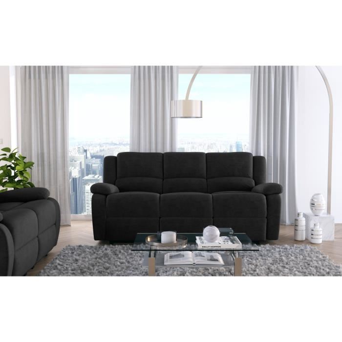 Canape Relaxation 3 Places Microfibre Leo Noir L193 X 93 X 96cm Loungitude