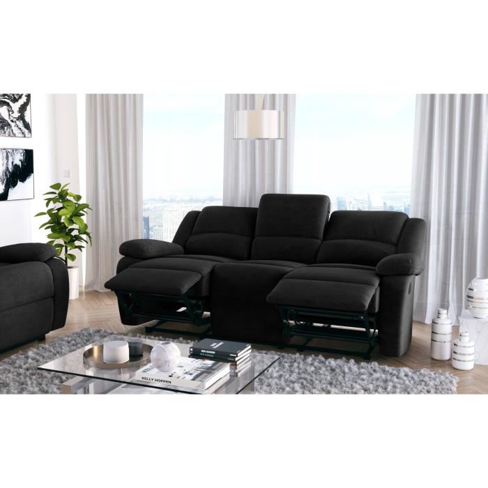Canape Relaxation 3 Places Microfibre Leo Noir L193 X 93 X 96cm Loungitude