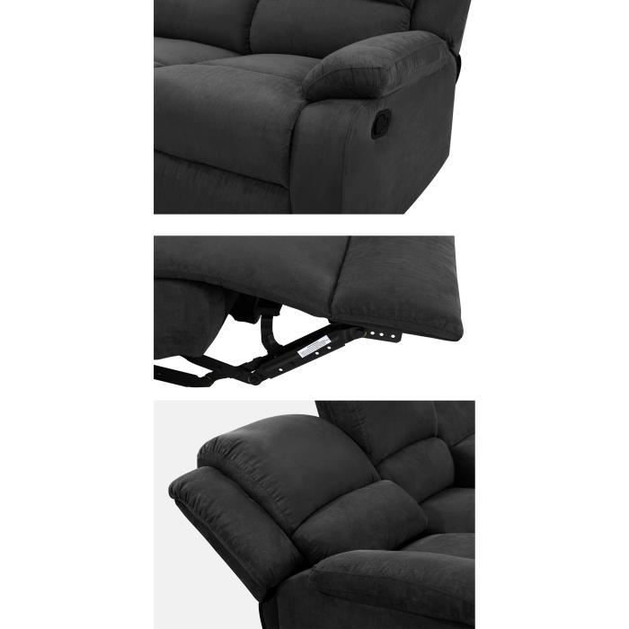 Canape Relaxation 3 Places Microfibre Leo Noir L193 X 93 X 96cm Loungitude
