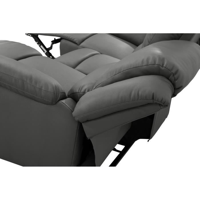 Canape Relaxation 3 Places Simili Cuir Leo Gris L193 X 93 X 96cm Loungitude