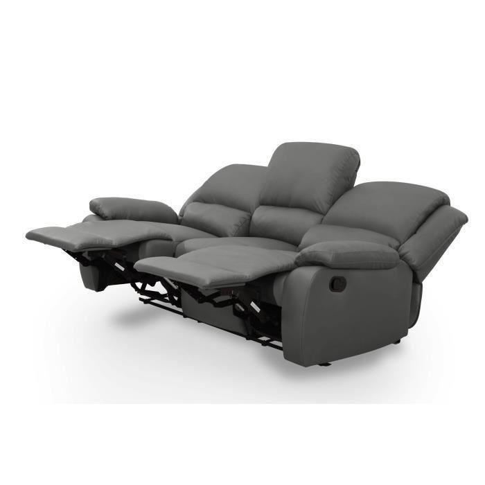 Canape Relaxation 3 Places Simili Cuir Leo Gris L193 X 93 X 96cm Loungitude