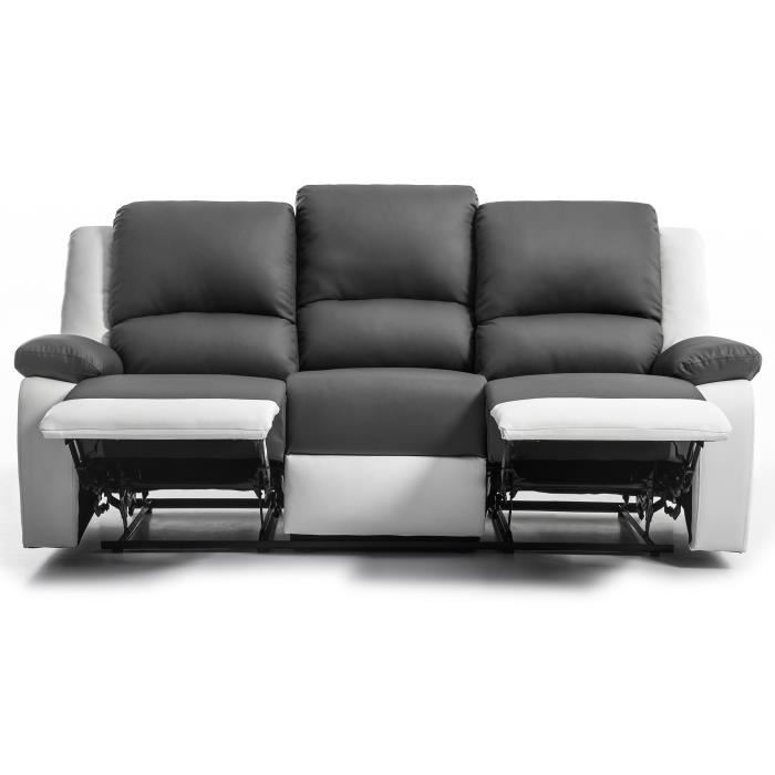 Canape Relaxation 3 Places Simili Cuir Leo Blanc Et Gris L193 X 93 X 96cm Loungitude